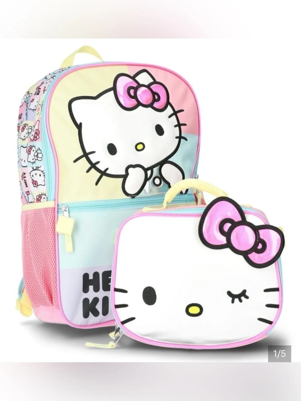 NWT Hello Kitty Girls Teens Pastel Color Backpack and a Lunchbox